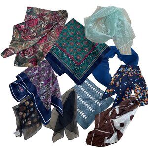 10 Scarf Lot | Vintage Silk, Italy Japan Hand Rolled, Echo Variety